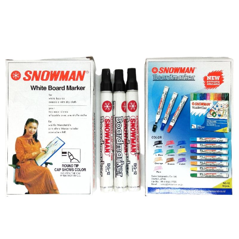 

Spidol WHITEBOARD SNOWMAN Hitam BG 12 Spidol Papan Tulis Bisa Dihapus