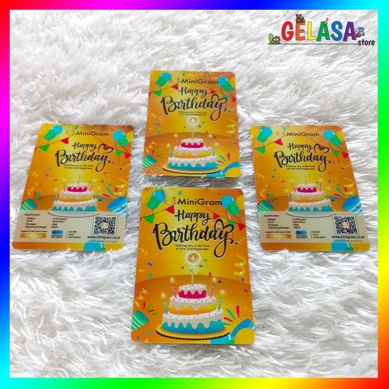 Gelasa Distributor Agen Resmi MINIGRAM Birthday Series Logam Mulia Emas Murni 24k Sertifikat Resmi (Gold 0.005gram)