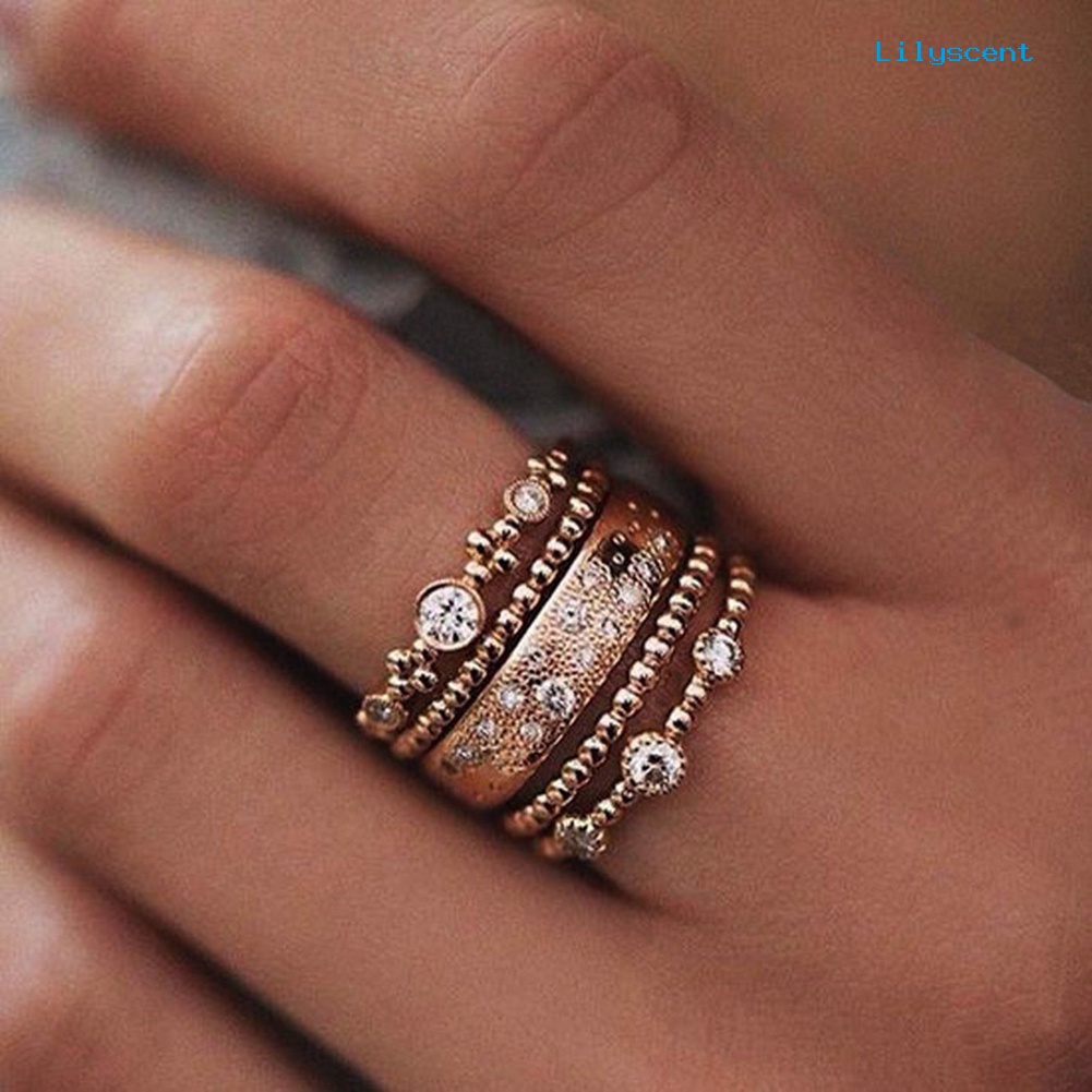 5pcs / Set Perhiasan Cincin Knuckle Midi Gaya Vintage Bohemian Aksen Manik-Manik Berlian Imitasi