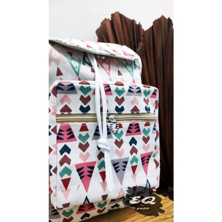 Ransel Kanvas Wanita Travel Multi-fungsional Tali Serut Ransel Siswa Campus Style banyak motif Warna