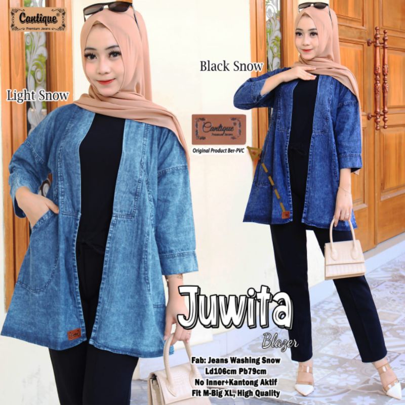 JUWITA BLAZER BY CANTIQUE (BLAZER JEANS WANITA) Blazer jeans muslimah modern rekomended