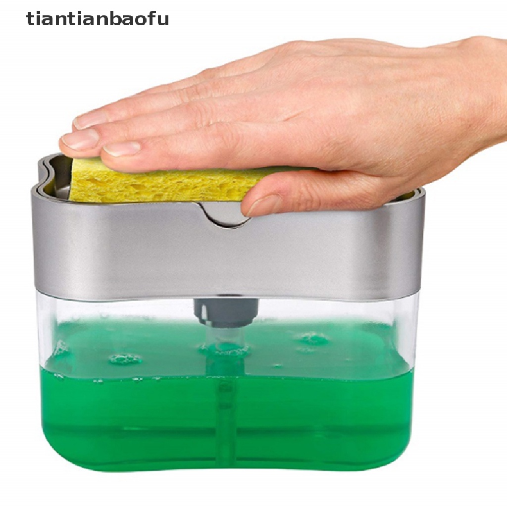 [tiantianbaofu] 2 in1 Kitchen Liquid Soap Pump Dispenser ABS Sponge Holder Press Countertop Rack Boutique