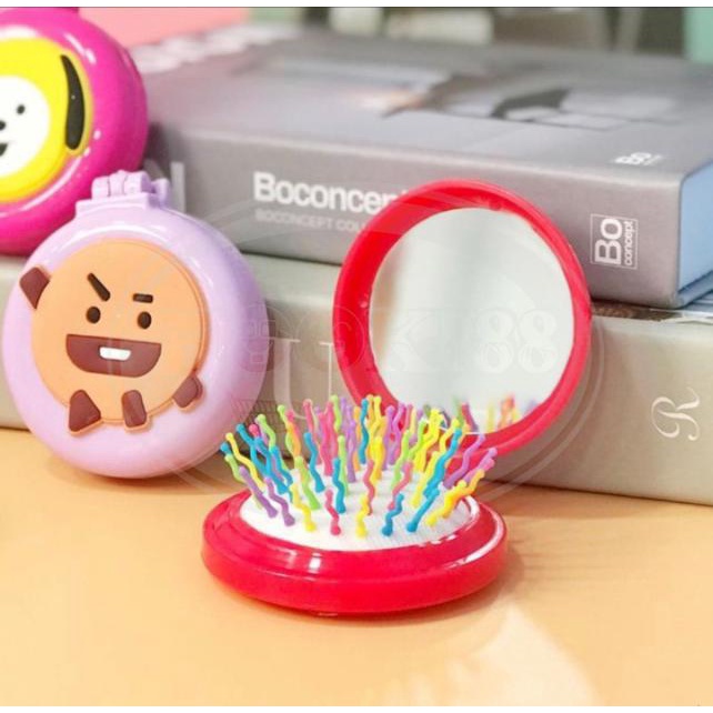 Cermin Sisir BTS Mini BT21 / Cermin Sisir Rambut 3D Karakter Lucu Travel