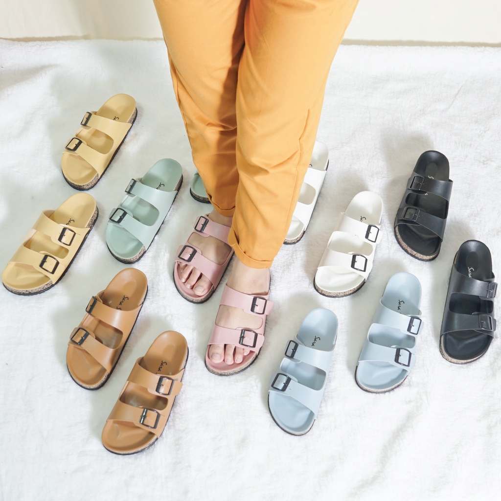 SARASARA YUK - Sandal Wanita Slop Casual Model Birken Sol Puyuh SARA SARA JINNY Sendal Selop Cewek Kulit Santai Strap Gesper Ban dua Empuk Size 36 37 38 39 40 Warna Pink Soft Anti Slip Premium Original Kekinian Terbaru Shoes ORI Mall Official Store