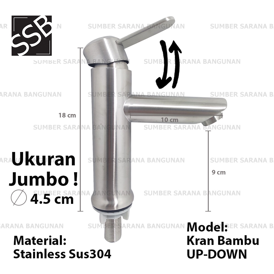 Kran Wastafel Bambu Stainless SUS 304 Besar / Keran Jumbo Stenles