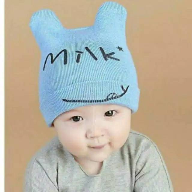 Kupluk Baby Milk , Topi Rajut Bayi Import , Topi Bayi Milk
