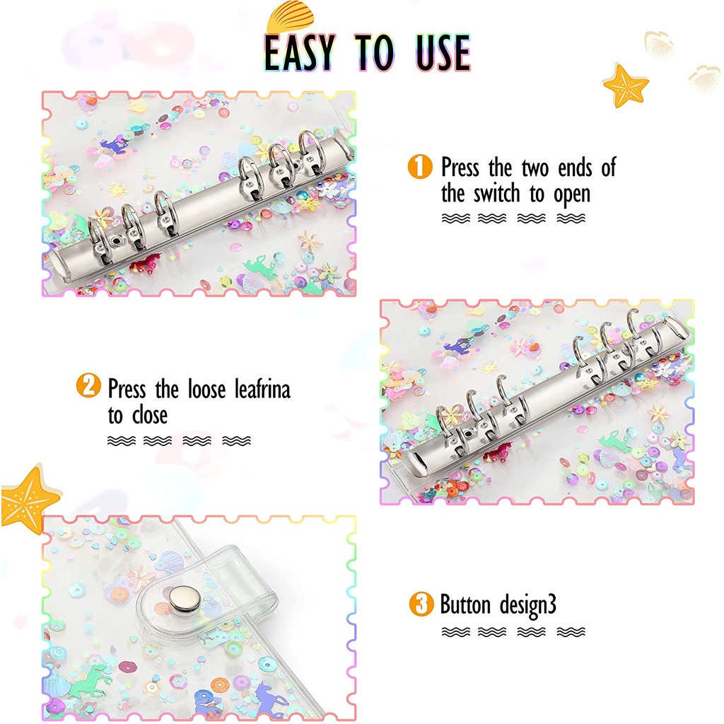 10pcs / Set Folder Loose Leaf Ukuran A6 Bahan PVC Aksen Glitter + Sequin Untuk Simpan Uang / Agenda