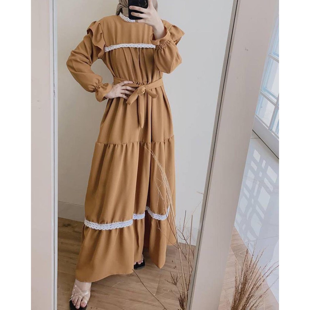 1KG MUAT 4PCS | AMIRA GAMIS RENDA HITS PREMIUM FASHION OOTD SELEBGRAM SYARIAH MUSLIMAH GROSIR WANITA-2