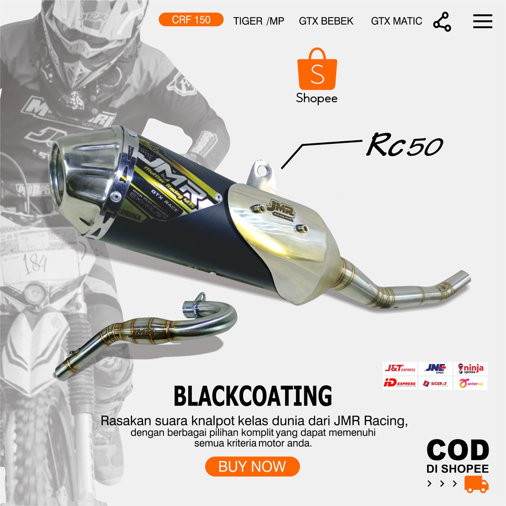 Knalpot Crf Jmr racing 4135 type RC 50 black coating tameng