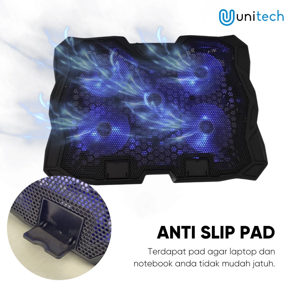 Coolingpad Cooler Laptop Unitech Kipas Pendingin Laptop - Cooler Laptop 5 Fan 118 Hitam