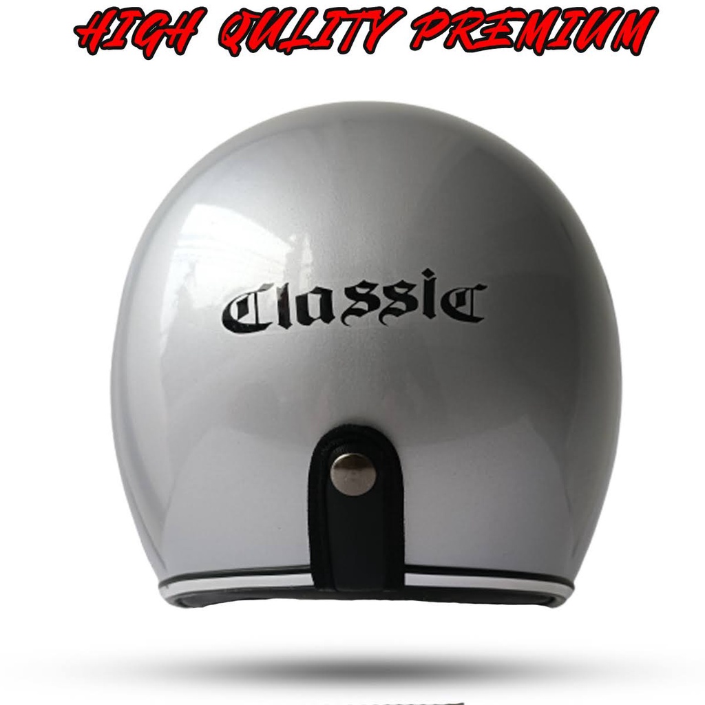 Helm Bogo Dewasa Retro Classic Half Face SNI Full Leher Lis Chrome /Helm Pria /Helm Wanita/Helm Kaca Datar - CFM RETRO HITAM GLOSY