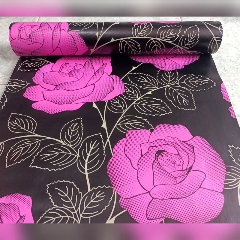 Termurah Grosir Wallpaper Sticker Dinding Hitam  Daun Bunga ungu Muda