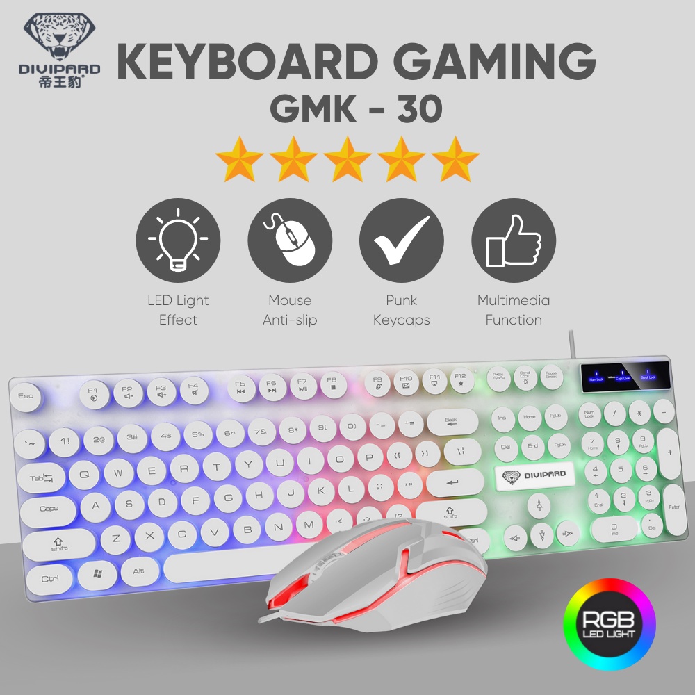 Keyboard Plus Mouse Gaming GMK-30 Model Kabel Divipard USB 2.0 Plus LED