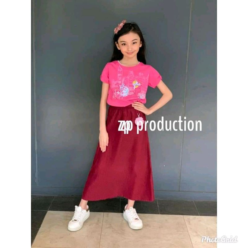 (COD) rok plisket anak pompom 4 - 10 tahun