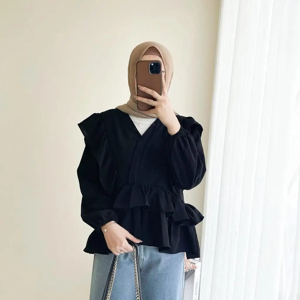ALIA BLOUSE / blouse polos terbaru / atasan baju wanita kekinian / blouse hitam putih / baju kerja