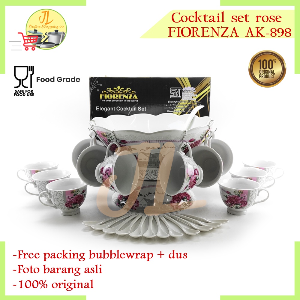 mangkok es buah set keramik / cocktail set motif rose FIORENZA AK-898