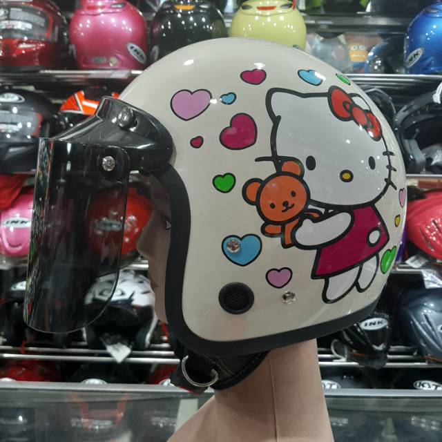 

HELM CAT RETRO MOTIF LOVE KITTY PUTIH GADING