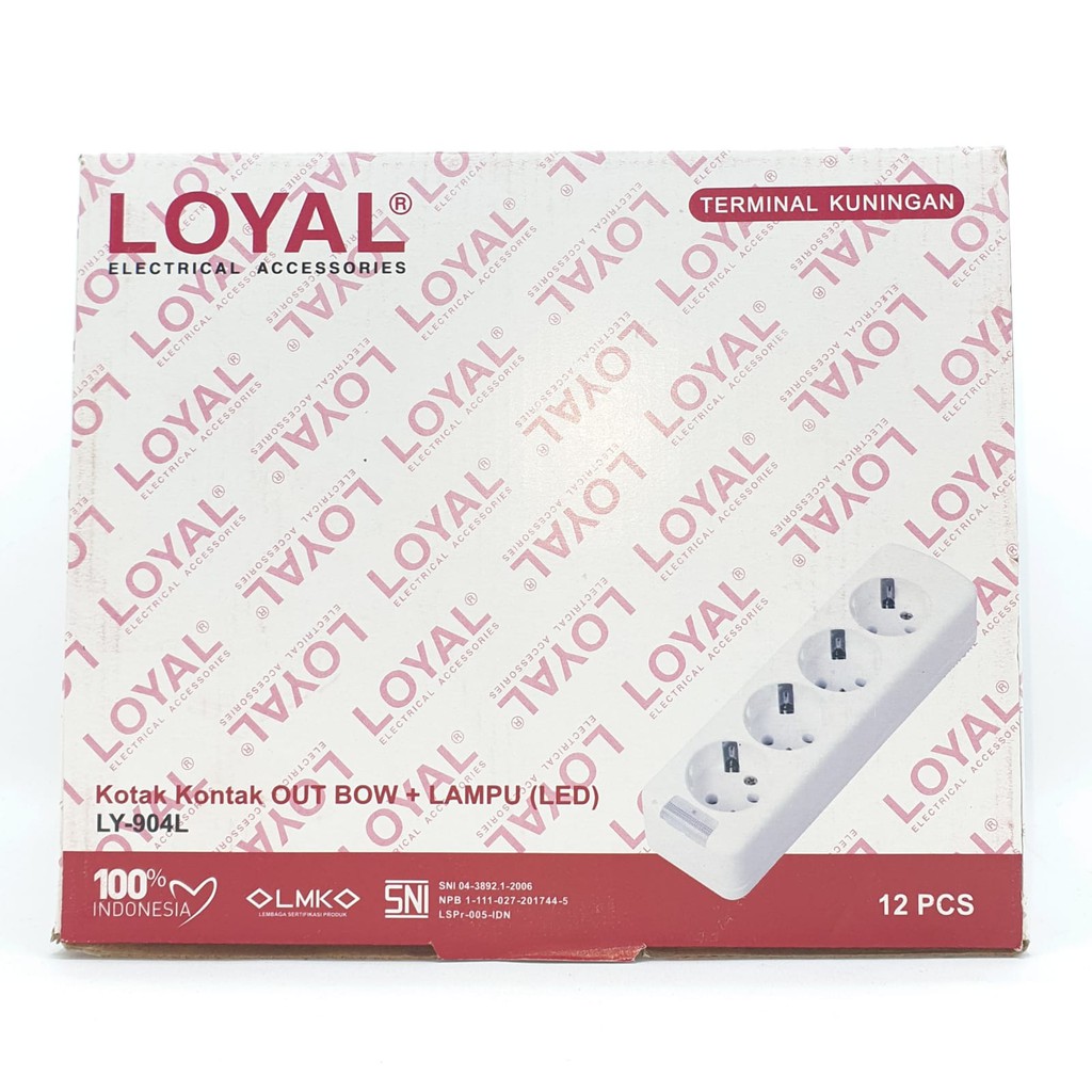 @12 Pcs (1 Kotak) LY-904L 4L Led (Tanpa Kabel) Loyal Stop Kontak Arde 4 Lubang Led