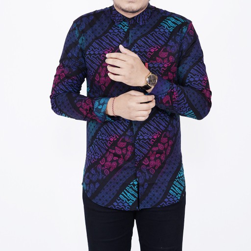 [ready Bigsize] Babedo Kemeja Batik Pria Lengan Panjang Motif Gradasi Biru Premium