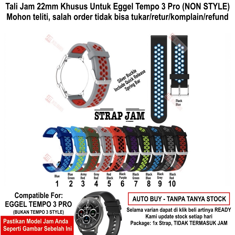 NSB Tali Jam Tangan Eggel Tempo 3 Pro - Strap 22mm Silikon Rubber Anti Air