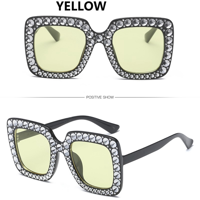 (YUZHU)Fashion Gaya Barat Big Square Sunglasses Wanita Merek Mewah Berlian Designer