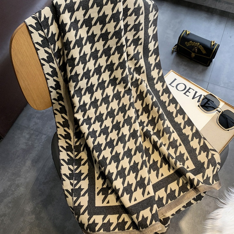 Syal &quot;Eranie&quot; 65 x 190 Anggun motif Houndstooth yang mewah Bahan High Grade Cashmere Immitation