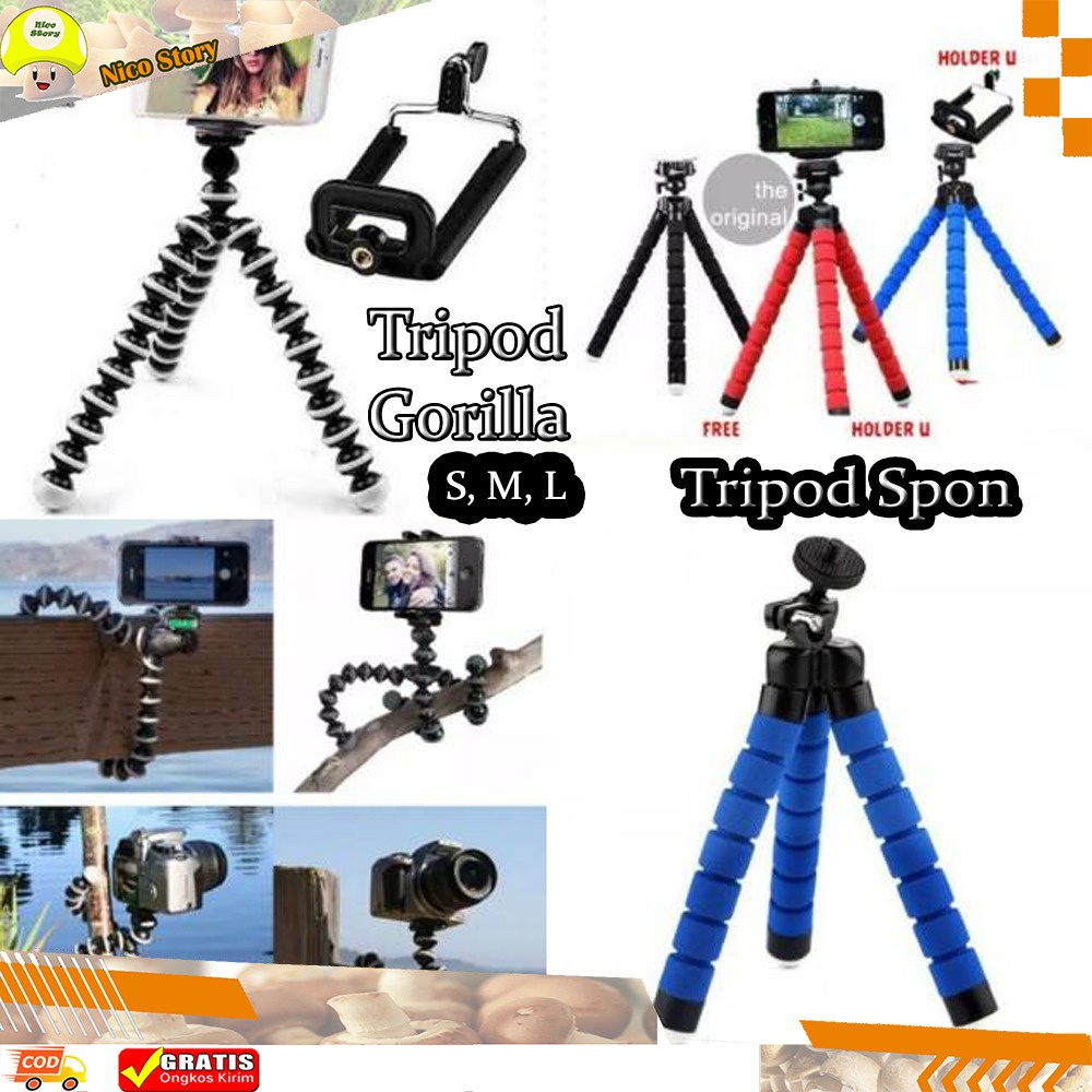 (NCS) Tripod Gorilla Pod Gorillapod Gorila Gorilapod Octopus Gurita + Holder U HP Kamera Camera Size S M L Tripod spon