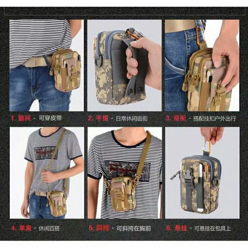 Tas cowok hitam pigang amry tentara loreng Dompet tempat Hp import Gadget kecil murah bagus