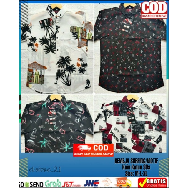 KEMEJA SURFING PRIA LENGAN PENDEK | HEM SURFING | KEMEJA MOTIF TERBARU