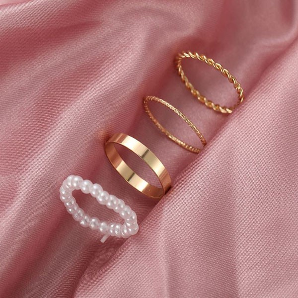 cincin set 4 pcs simple pearl set rings jci071 (2J2)