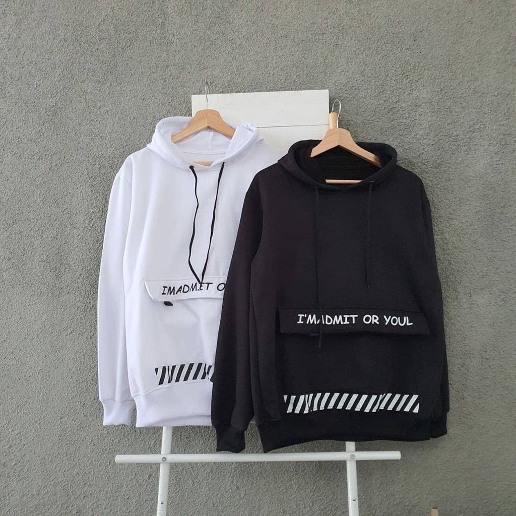 Sweatshirt Hoodie Monokrom Hitam Putih Unisex All Size Fit To L
