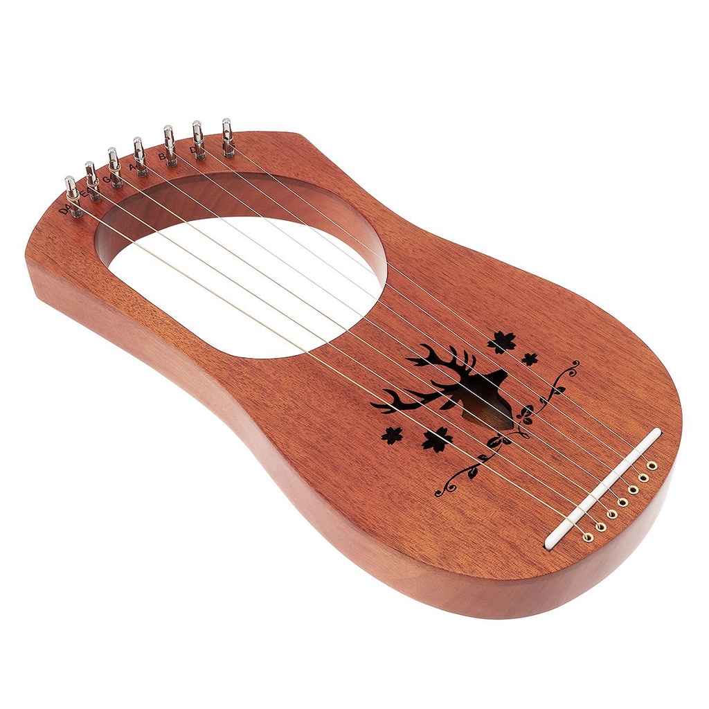 Harpa Kayu Mahoni Solid 7 Senar Ukir Rusa Dengan Tuning Hammer String