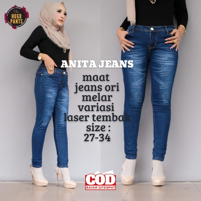 Celana Jeans Panjang Sobek Laser Skinny Wanita Jumbo // Size 27-34