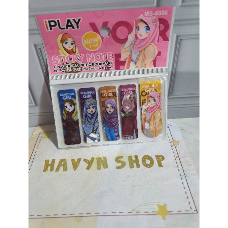 pembatas plastik + magnet/post it plastik (80pcs) + 1pc pembatas magnet/pembatas BTS/post it BT-21-HIJAB