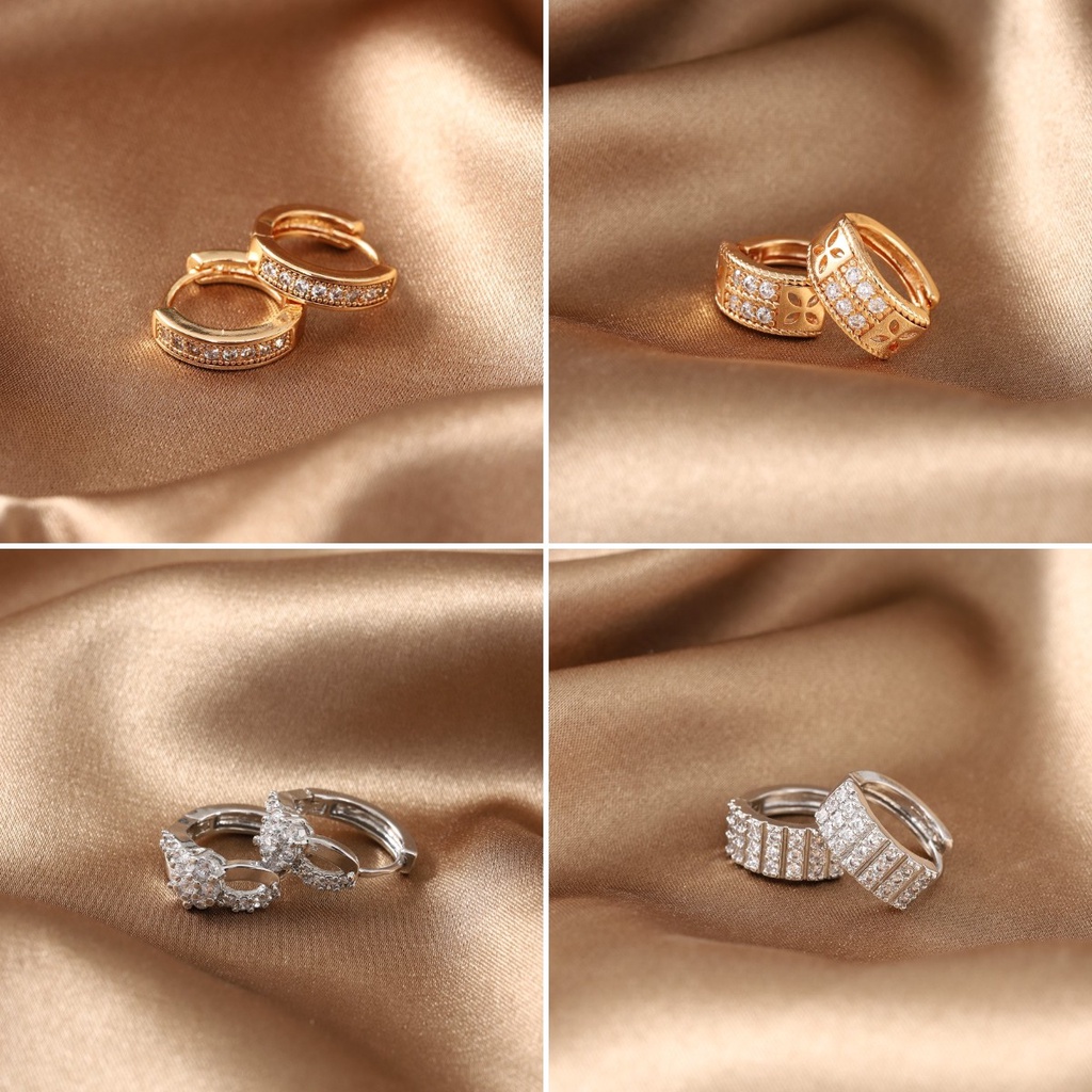 ⭐✨Mewah Anting Set Titanium Anti Karat Korean Style Earrings Premium Fashion Aksesoris Anting Hoop Perak Perhiasan Emas DA