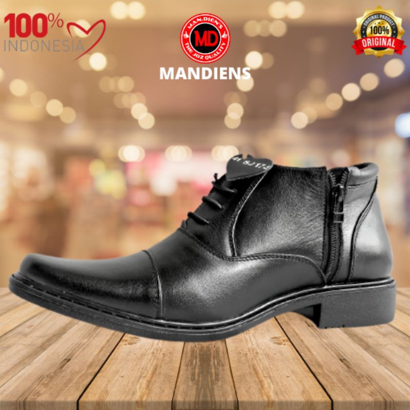 Mandiens - Sepatu Pantofel Pria Pdh Polri Polisi TNI Security Satpam Resleting Tali Hitam Cokelat Marun untuk Dinas Harian Pantofel Cowok Formal Kerja Pesta Bahan Kulit Asli Terbaru Kualitas Premium Original Branded MEDALI BJ174