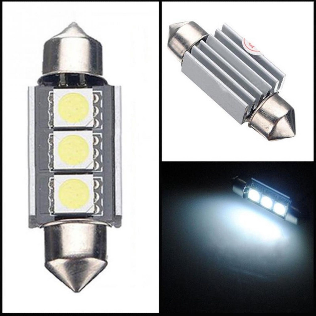 COD 2 Pcs Lampu Interior Mobil LED Plafon Putih 12V C5W 3 SMD Super Terang LuxStar