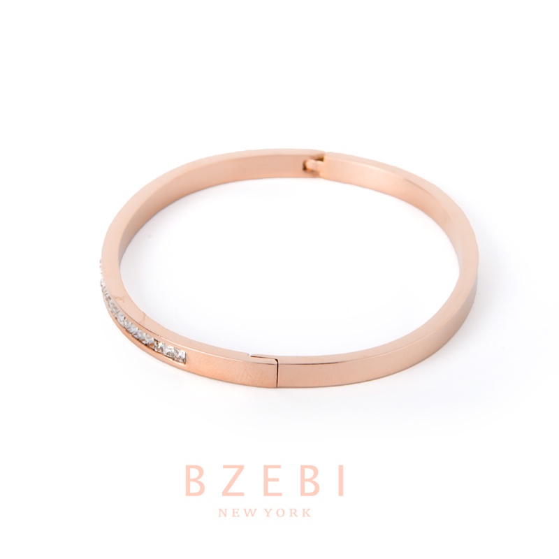 Bzebi Gelang Bangle Titanium Steel Lapis Emas 18k Hias Berlian Imitasi Gaya Korea 596b