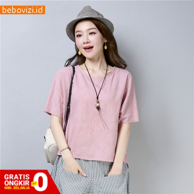 Kemeja Wanita Blus Model Jumbo Warna Polos Bahan Katun Linen Untuk