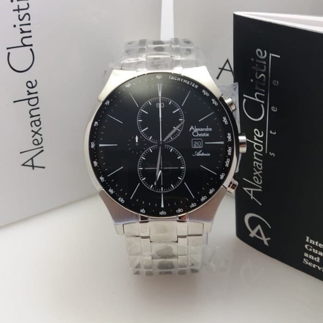 Jam Tangan Pria Alexandre Christie AC 6467 Silver Black Original Garansi Resmi 1 Tahun