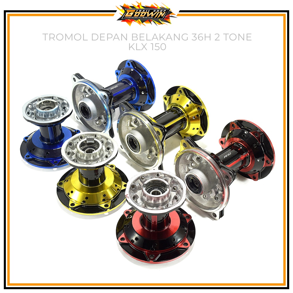 Tromol Set Depan Belakang Cross AND / FREEDAY KLX 150 Hole 36 Warna 2 Tone bukan SCARLET EXPEDITION WILLWOOD Hitam Gold Hitam Merah