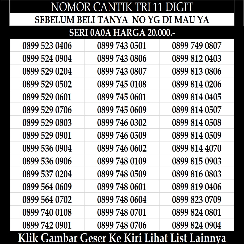 Nomor Cantik Tri 4G 11 Digit Always ON Aon LTE Kartu Perdana Prabayar Nomor Murah Three 11 Digit