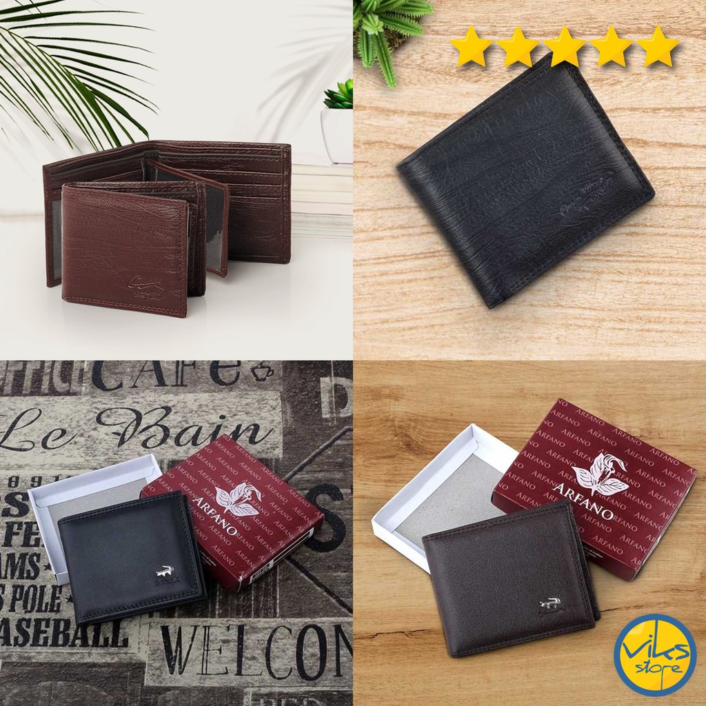 Dompet Cowok Pria Bahan Kulit Sintesis Wallet Polos Hitam Coklat