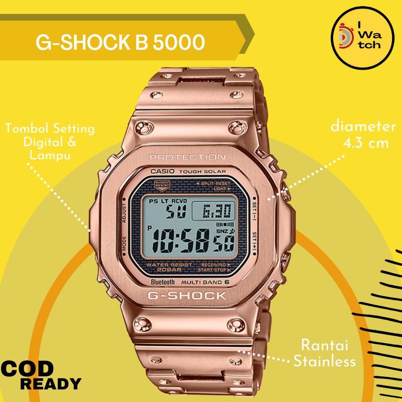 Jam Tangan Pria Wanita Cewek Cowok  G-SHOCK B 5000 Rantai Stanless Segi Digital