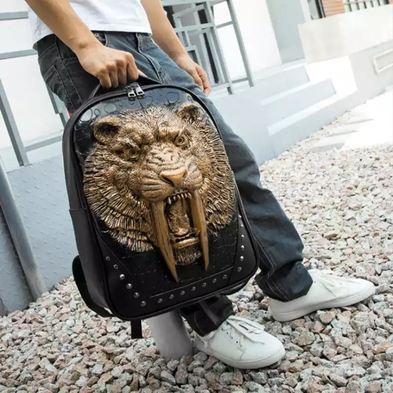 TAS RANSEL IMPORT PRIA WANITA TIGER 3D LEATHER ROCK PUNK ASIA EROPA AMERIKA