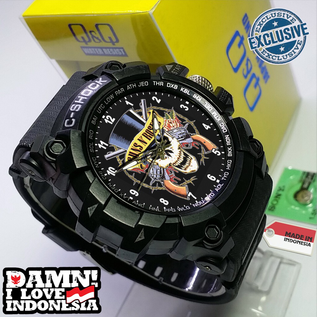 (EXCLUSIVE ) JAM TANGAN GUNS N' ROSES WATER RESIST FREE BOX DAN BATREI - NO.10