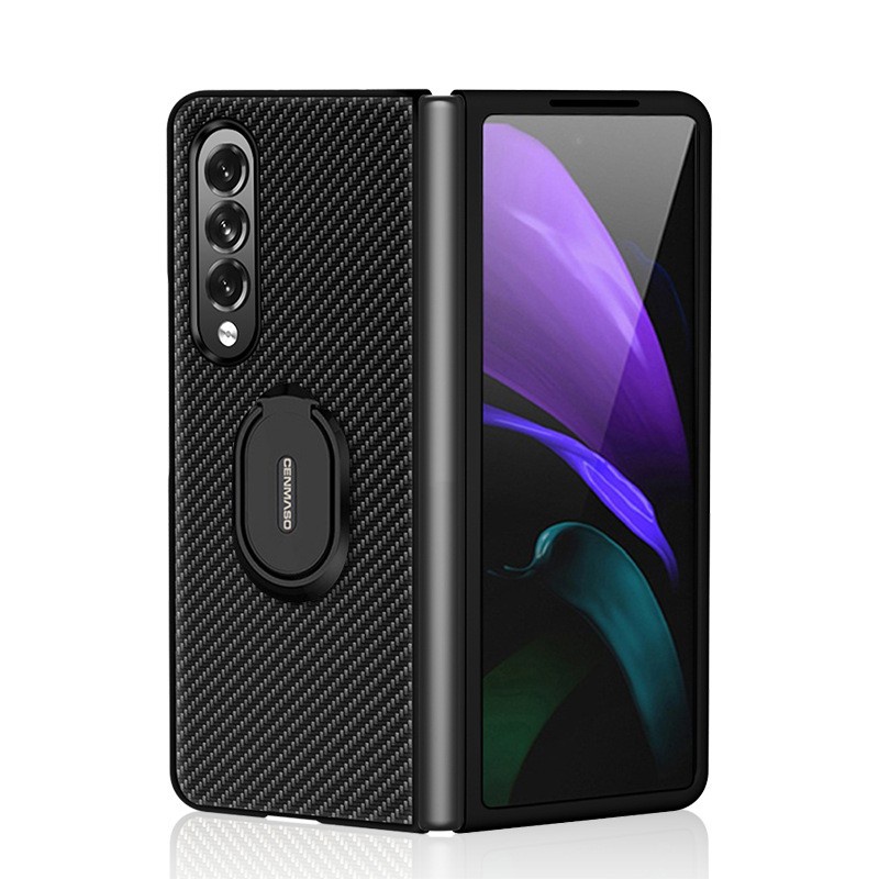 Casing Hard Case Carbon Fiber Ultra Tipis Shockproof + Ring Holder Untuk Samsung Galaxy Z Fold 3