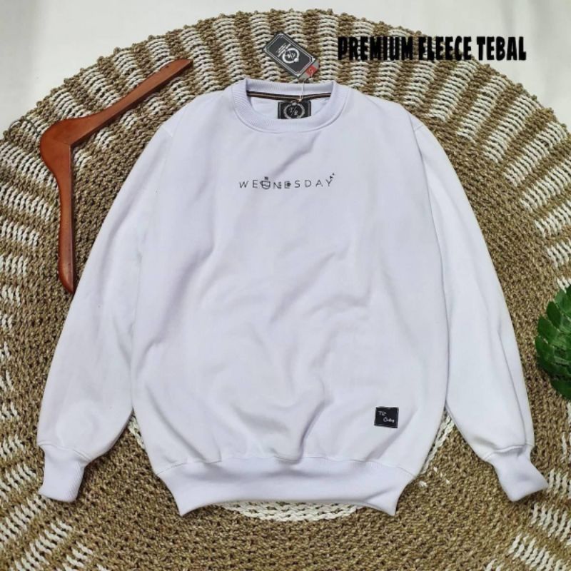 Crewneck Warna motif Simpel bahan Katun Flecee Tebal Premium Good Quality / CN PUTIH-CREWNECK PUTIH 