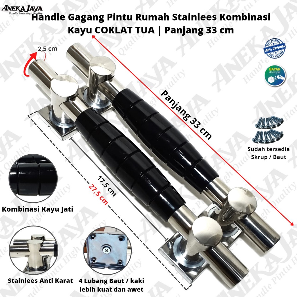 Satu set kunci handle pintu rumah 33 cm &gt; Gagang pintu rumah stainlees kombinasi kayu &gt; Tarikan pintu rumah &gt; pegangan pintu rumah terbaru murah