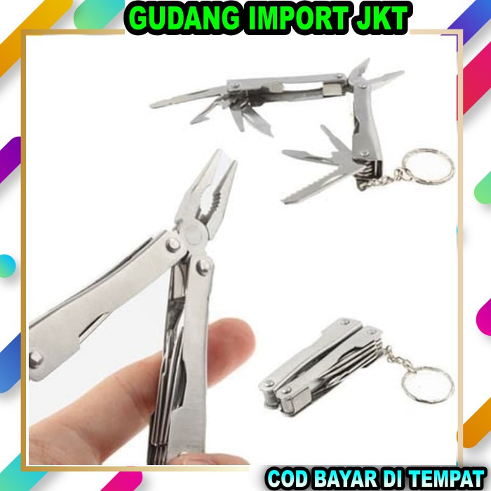 Obeng Tang Lipat 9 in 1 Swiss Gantungan Kunci Army Peralatan Survival